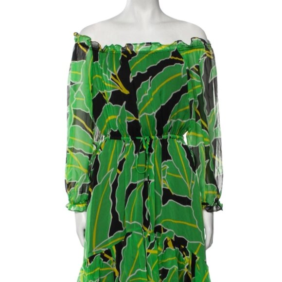 NWOT Diane Von Furstenberg DVF Camila Silk Green Chiffon Palm Midi Dress S $495 - Picture 3 of 8